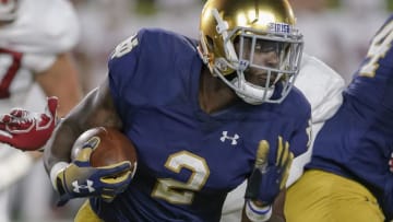 SOUTH BEND, IN - SEPTEMBER 29: Dexter Williams #2 of the Notre Dame Fighting Irish runs the ball during the first half of the game against the Stanford Cardinal at Notre Dame Stadium on September 29, 2018 in South Bend, Indiana. (Photo by Michael Hickey/Getty Images)