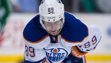 Jan 14, 2014; Dallas, TX, USA; Edmonton Oilers center Sam Gagner (89) waits for play to begin against the Dallas Stars during the game at the American Airlines Center. The Stars defeated the Oilers 4-2. Mandatory Credit: Jerome Miron-USA TODAY Sports