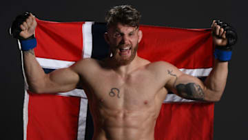 TORONTO, CANADA - DECEMBER 10: Emil Meek of Norway poses for a portrait backstage after his victory over Jordan Mein during the UFC 206 event inside the Air Canada Centre on December 10, 2016 in Toronto, Ontario, Canada. (Photo by Mike Roach/Zuffa LLC/Zuffa LLC via Getty Images)