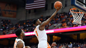 Nov 22, 2016; Syracuse, NY, USA; Syracuse Orange guard Frank Howard (1) shoots the ball against the South Carolina State Bulldogs during the first half at the Carrier Dome. Mandatory Credit: Rich Barnes-USA TODAY Sports