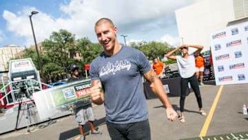 HOUSTON, TX - OCTOBER 07: CJ Fiedorowicz of the Houston Texans hangs with attendees at the third stop of the Build Ford Tough Toughest Tailgate to rev up Texans fans on October 7, 2017 in Houston, Texas. (Photo by Drew Anthony Smith/Getty Images for Ford Motor Company)