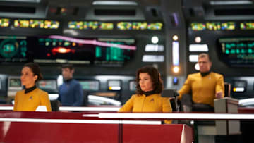 Such Sweet Sorrow, Part 2 -- Ep#214 -- Pictured (l-r): Samora Smallwood as Lt. Amin; Ethan Peck as Spock; Rebecca Romijn as Number One; Anson Mount as Captain Pike of the CBS All Access series STAR TREK: DISCOVERY. Photo Cr: Russ Martin/CBS ÃÂ©2018 CBS Interactive, Inc. All Rights Reserved.