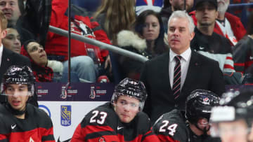 BUFFALO, NY - JANUARY 5: Head coach Dominique Ducharme of Canada watches play during the Gold medal game against Sweden of the IIHF World Junior Championship at KeyBank Center on January 5, 2018 in Buffalo, New York. (Photo by Kevin Hoffman/Getty Images)