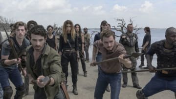 Callan McAuliffe as Alden, Danai Gurira as Michonne, Nadia Hilker as Magna, Lauren Ridloff as Connie, Eleanor Matsuura as Yumiko, Kerry Cahill as Dianne, Jackson Pace as Gage, Norman Reedus as Daryl Dixon - The Walking Dead _ Season 10, Episode 1 - Photo Credit: Gene Page/AMC
