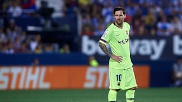 LEGANES, SPAIN - SEPTEMBER 26: Leo Messi of FC Barcelona looks on during the La Liga match between CD Leganes and FC Barcelona at Estadio Municipal de Butarque on September 26, 2018 in Leganes, Spain. (Photo by Quality Sport Images/Getty Images)