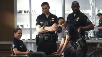 THE ROOKIE - "The Q Word" - In part one of the season finale, their rookie year is coming to an end and officers Nolan, Chen and West are about to be squeezed harder than ever before as their training officers evaluate whether they are truly ready for the job. Meanwhile, after one of their rookie classmates is involved in a shooting, the team uncovers some unsettling evidence on an all-new episode of "The Rookie," airing SUNDAY, MAY 3 (10:00-11:00 p.m. EDT), on ABC. (ABC/Ron Batzdorff)ALYSSA DIAZ, ERIC WINTER, MEKIA COX, RICHARD T. JONES