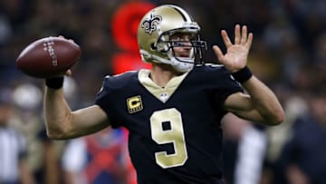 NEW ORLEANS, LA - DECEMBER 03: Drew Brees #9 of the New Orleans Saints throws the ball during the first half of a game against the Carolina Panthers at the Mercedes-Benz Superdome on December 3, 2017 in New Orleans, Louisiana. (Photo by Jonathan Bachman/Getty Images)