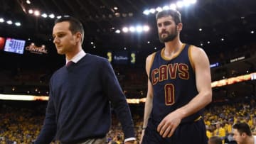 Jun 5, 2016; Oakland, CA, USA; Cleveland Cavaliers forward Kevin Love (0) leaves the bench during the third quarter against the Golden State Warriors in game two of the NBA Finals at Oracle Arena. Mandatory Credit: Kyle Terada-USA TODAY Sports