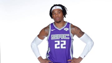 SACRAMENTO, CA - SEPTEMBER 27: Richaun Holmes #22 of the Sacramento Kings poses for a portrait during media day on September 27, 2019 at the Golden 1 Center & Practice Facility in Sacramento, California. NOTE TO USER: User expressly acknowledges and agrees that, by downloading and/or using this photograph, user is consenting to the terms and conditions of the Getty Images License Agreement. Mandatory Copyright Notice: Copyright 2019 NBAE (Photo by Rocky Widner/NBAE via Getty Images)