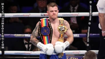 24th March 2018, O2 Arena, London, England; Matchroom Boxing, WBC Silver Heavyweight Title, Dillian Whyte versus Lucas Browne; Frank Buglioni Versus Callum Johnson British and Commonwealth Light Heavyweight championship; Callum Johnson celebrates after his first round stoppage win against Frank Buglioni (Photo by Joe Bartlett/Action Plus via Getty Images)