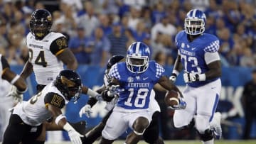 Sep 3, 2016; Lexington, KY, USA; Kentucky Wildcats running back Stanley Boom Williams (18) runs the ball against the Southern Mississippi Golden Eagles in the first quarter at Commonwealth Stadium. Mandatory Credit: Mark Zerof-USA TODAY Sports