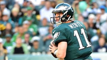 Sep 25, 2016; Philadelphia, PA, USA; Philadelphia Eagles quarterback Carson Wentz (11) against the Pittsburgh Steelers at Lincoln Financial Field. The Eagles defeated the Steelers, 34-3. Mandatory Credit: Eric Hartline-USA TODAY Sports