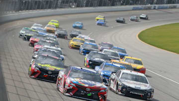 JOLIET, IL - JULY 01: Kyle Busch, driver of the #18 Skittles Red White and Blue Toyota (Photo by Matt Sullivan/Getty Images)