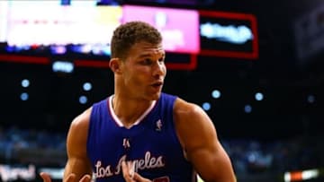 Mar 4, 2014; Phoenix, AZ, USA; Los Angeles Clippers forward Blake Griffin reacts in the second half against the Phoenix Suns at the US Airways Center. The Clippers defeated the Suns 104-96. Mandatory Credit: Mark J. Rebilas-USA TODAY Sports