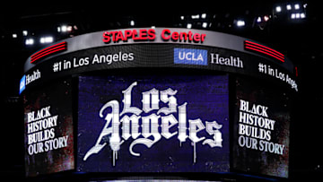 LOS ANGELES, CALIFORNIA - FEBRUARY 05: Signage at Staples Center on February 05, 2021 in Los Angeles, California. NOTE TO USER: User expressly acknowledges and agrees that, by downloading and or using this photograph, User is consenting to the terms and conditions of the Getty Images License Agreement. (Photo by Meg Oliphant/Getty Images)