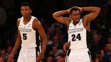 NEW YORK, NY - MARCH 09: Kyron Cartwright #24 and Rodney Bullock #5 of the Providence Friars look on against the Creighton Bluejays during the Big East Basketball Tournament - Quarterfinals at Madison Square Garden on March 9, 2017 in New York City. (Photo by Mike Stobe/Getty Images)