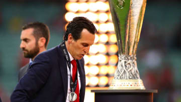 BAKU, AZERBAIJAN - MAY 29: Arsenal manager Unai Emery walks past the trophy following the UEFA Europa League Final between Chelsea and Arsenal at Baku Olimpiya Stadionu on May 29, 2019 in Baku, Azerbaijan. (Photo by Chris Brunskill/Fantasista/Getty Images)