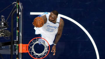 INDIANAPOLIS, INDIANA - MAY 15: LeBron James #23 of the Los Angeles Lakers takes a shot close to the basket in the game against the Indiana Pacers during the fourth quarter at Bankers Life Fieldhouse on May 15, 2021 in Indianapolis, Indiana. NOTE TO USER: User expressly acknowledges and agrees that, by downloading and or using this photograph, User is consenting to the terms and conditions of the Getty Images License Agreement. (Photo by Justin Casterline/Getty Images)