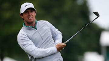May 6, 2016; Charlotte, NC, USA; Rory McIlroy of Northern Ireland watches his ball travel towards the green on number 10 during the second round of the 2016 Wells Fargo Championship at Quail Hollow Club. Mandatory Credit: Jim Dedmon-USA TODAY Sports