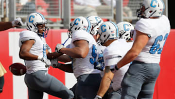 TUSCALOOSA, AL - NOVEMBER 17: Dante Smith #18 of the Citadel Bulldogs reacts after scoring a touchdown against the Alabama Crimson Tide at Bryant-Denny Stadium on November 17, 2018 in Tuscaloosa, Alabama. (Photo by Kevin C. Cox/Getty Images)
