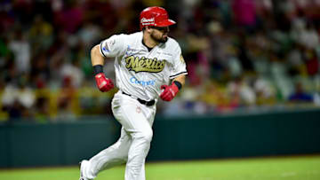 Mexico's Anthony Giansanti runs to first base after hitting a single during the Caribbean Series baseball tournament game against Puerto Rico at the Hiram Bithorn stadium in San Juan, Puerto Rico on February 2, 2020. (Photo by Ricardo ARDUENGO / AFP) (Photo by RICARDO ARDUENGO/AFP via Getty Images)