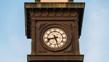 TORONTO, ONTARIO, CANADA - 2015/05/17: Clock on the tower of the No. 8 Hose Station. Small fire hall that is a Toronto landmark. It is located on College Street at Bellevue and marks the northern end of Kensington Market and serves the Chinatown area at Spadina and Dundas. (Photo by Roberto Machado Noa/LightRocket via Getty Images)