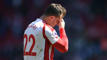 STOKE ON TRENT, ENGLAND - MAY 05: Xherdan Shaqiri of Stoke City reacts at the full time whistle after the Premier League match between Stoke City and Crystal Palace at Bet365 Stadium on May 5, 2018 in Stoke on Trent, England. (Photo by Gareth Copley/Getty Images)