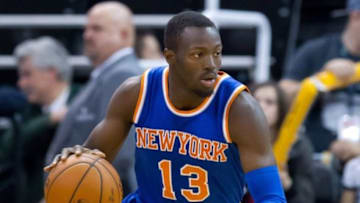 Dec 9, 2015; Salt Lake City, UT, USA; New York Knicks guard Jerian Grant (13) dribbles the ball during the second half against the Utah Jazz at Vivint Smart Home Arena. The Jazz won 106-85. Mandatory Credit: Russ Isabella-USA TODAY Sports