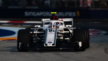 SINGAPORE - SEPTEMBER 14: Charles Leclerc of Monaco driving the (16) Alfa Romeo Sauber F1 Team C37 Ferrari on track during practice for the Formula One Grand Prix of Singapore at Marina Bay Street Circuit on September 14, 2018 in Singapore. (Photo by Lars Baron/Getty Images)
