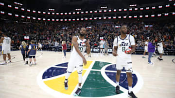 SALT LAKE CITY, UT - OCTOBER 04: Mike Conley #10 of the Utah Jazz throws team gear to fans during the meet the team event at vivint.SmartHome Arena on October 04, 2019 in Salt Lake City, Utah. Copyright 2019 NBAE (Photo by Melissa Majchrzak/NBAE via Getty Images)