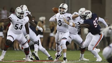 Sep 1, 2016; Cincinnati, OH, USA; Cincinnati Bearcats quarterback Hayden Moore (8) passes the ball against the Tennessee-Martin Skyhawks in the second half at Nippert Stadium. Cincinnati defeated Tennessee-Martin 28-7. Mandatory Credit: Mark Zerof-USA TODAY Sports
