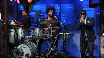 NEW YORK, NY - MARCH 14: ?uestlove and Black Thought of The Roots perform during "Late Night with Jimmy Fallon" at Rockefeller Center on March 14, 2011 in New York City. (Photo by Jason Kempin/Getty Images)