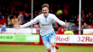 CRAWLEY, WEST SUSSEX - MAY 03: James Maddison of Coventry celebrates after scoring to make it 2-1 during the Sky Bet League One match between Crawley Town and Coventry City at The Checkatrade.com Stadium on May 3, 2015 in Crawley, West Sussex. (Photo by Jordan Mansfield/Getty Images)