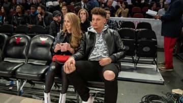 February 15, 2020; Chicago, Illinois, USA; Kansas City Chiefs quarterback Patrick Mahomes (right) and girlfriend Brittany Matthews (left) during NBA All Star Saturday Night at United Center. Mandatory Credit: Kyle Terada-USA TODAY Sports
