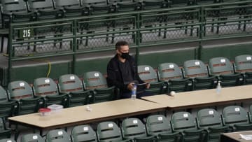 CHICAGO, ILLINOIS - SEPTEMBER 07: President of baseball operations Theo Epstein of the Chicago Cubs watches the game between the Chicago Cubs and the St. Louis Cardinals at Wrigley Field on September 07, 2020 in Chicago, Illinois. (Photo by Nuccio DiNuzzo/Getty Images)