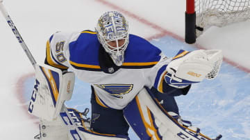 St. Louis Blues goaltender Jordan Binnington (50) makes a saveMandatory Credit: Perry Nelson-USA TODAY Sports