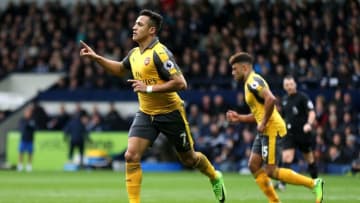 WEST BROMWICH, ENGLAND - MARCH 18: Alexis Sanchez of Arsenal celebrates scoring his sides first goal during the Premier League match between West Bromwich Albion and Arsenal at The Hawthorns on March 18, 2017 in West Bromwich, England. (Photo by Alex Morton/Getty Images)