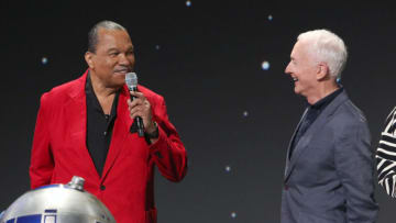 ANAHEIM, CALIFORNIA - AUGUST 24: (l-R) Billy Dee Williams and Anthony Daniels of 'Star Wars: The Rise of Skywalker' took part today in the Walt Disney Studios presentation at Disney’s D23 EXPO 2019 in Anaheim, Calif. 'Star Wars: The Rise of Skywalker' will be released in U.S. theaters on December 20, 2019. (Photo by Jesse Grant/Getty Images for Disney)