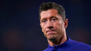 BARCELONA, SPAIN - FEBRUARY 19: Robert Lewandowski of FC Barcelona during the prematch warm up prior to the LaLiga Santander match between FC Barcelona and Cadiz CF at Camp Nou on February 19, 2023 in Barcelona, Spain. (Photo by Pedro Salado/Quality Sport Images/Getty Images)