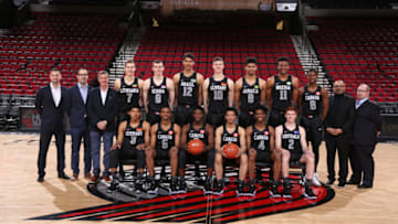 Nickel Alexander-Walker, Luguentz Dort, Shai Gilgeous-Alexander World Select Team pose for a team photo prior to the game against the USA Men's Junior Select Team on April 7, 2017 (Photo by Sam Forencich)