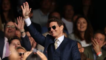 LONDON, ENGLAND - JULY 10: Tom Cruise watches the Ladies' Singles Final match between Ashleigh Barty of Australia and Karolina Pliskova of The Czech Republic on Day Twelve of The Championships - Wimbledon 2021 at All England Lawn Tennis and Croquet Club on July 10, 2021 in London, England. (Photo by Clive Brunskill/Getty Images)