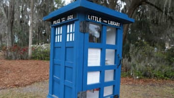 Richard Clifton made a Little Library to look like the TARDIS from Doctor Who. He chose the TARDIS because of quote relating reading to a time machine.