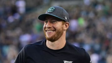 PHILADELPHIA, PA - AUGUST 08: Carson Wentz #11 of the Philadelphia Eagles runs on the field before a preseason game against the Tennessee Titans at Lincoln Financial Field on August 8, 2019 in Philadelphia, Pennsylvania. (Photo by Corey Perrine/Getty Images)