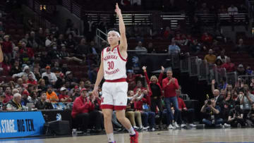 Mar 8, 2023; Chicago, IL, USA; Nebraska Cornhuskers guard Keisei Tominaga (30) gestures after making a three point basket against the Minnesota Golden Gophers during the first half at United Center. Mandatory Credit: David Banks-USA TODAY Sports