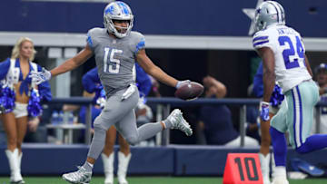 ARLINGTON, TX - SEPTEMBER 30: Golden Tate #15 of the Detroit Lions taunts Chidobe Awuzie #24 of the Dallas Cowboys with the football before scoring a touchdown in the fourth quarter of a game at AT&T Stadium on September 30, 2018 in Arlington, Texas. (Photo by Tom Pennington/Getty Images)