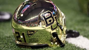 Nov 16, 2013; Arlington, TX, USA; A picture of the Baylor Bears helmet on the field before the game Texas Tech Red Raiders at AT&T Stadium. Mandatory Credit: Tim Heitman-USA TODAY Sports