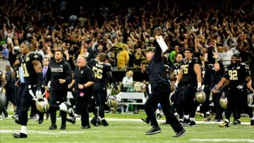 Oct 30, 2016; New Orleans, LA, USA; New Orleans Saints head coach Sean Payton left celebrates with his team after a win against the Seattle Seahawks in a game at the Mercedes-Benz Superdome. The Saints defeated the Seahawks 25-20. Mandatory Credit: Derick E. Hingle-USA TODAY Sports