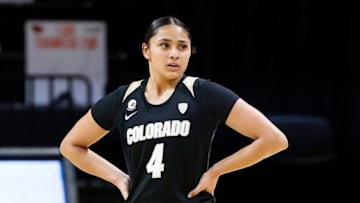 CORVALLIS, OREGON - DECEMBER 06: Lesila Finau #4 of the Colorado Buffaloes looks on against the Oregon State Beavers at Gill Coliseum on December 06, 2020 in Corvallis, Oregon. (Photo by Soobum Im/Getty Images)