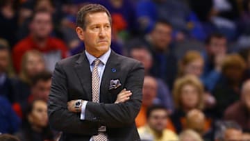 Jan 8, 2016; Phoenix, AZ, USA; Phoenix Suns head coach Jeff Hornacek in the second half against the Miami Heat at Talking Stick Resort Arena. The Heat defeated the Suns 103-95. Mandatory Credit: Mark J. Rebilas-USA TODAY Sports
