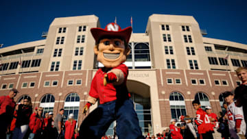 LINCOLN, NE - SEPTEMPER 6: Herbie Husker awaits the team arrival before the game between the McNeese State Cowboys and the Nebraska Cornhuskersat Memorial Stadium on September 6, 2014 in Lincoln, Nebraska. (Photo by Eric Francis/Getty Images)